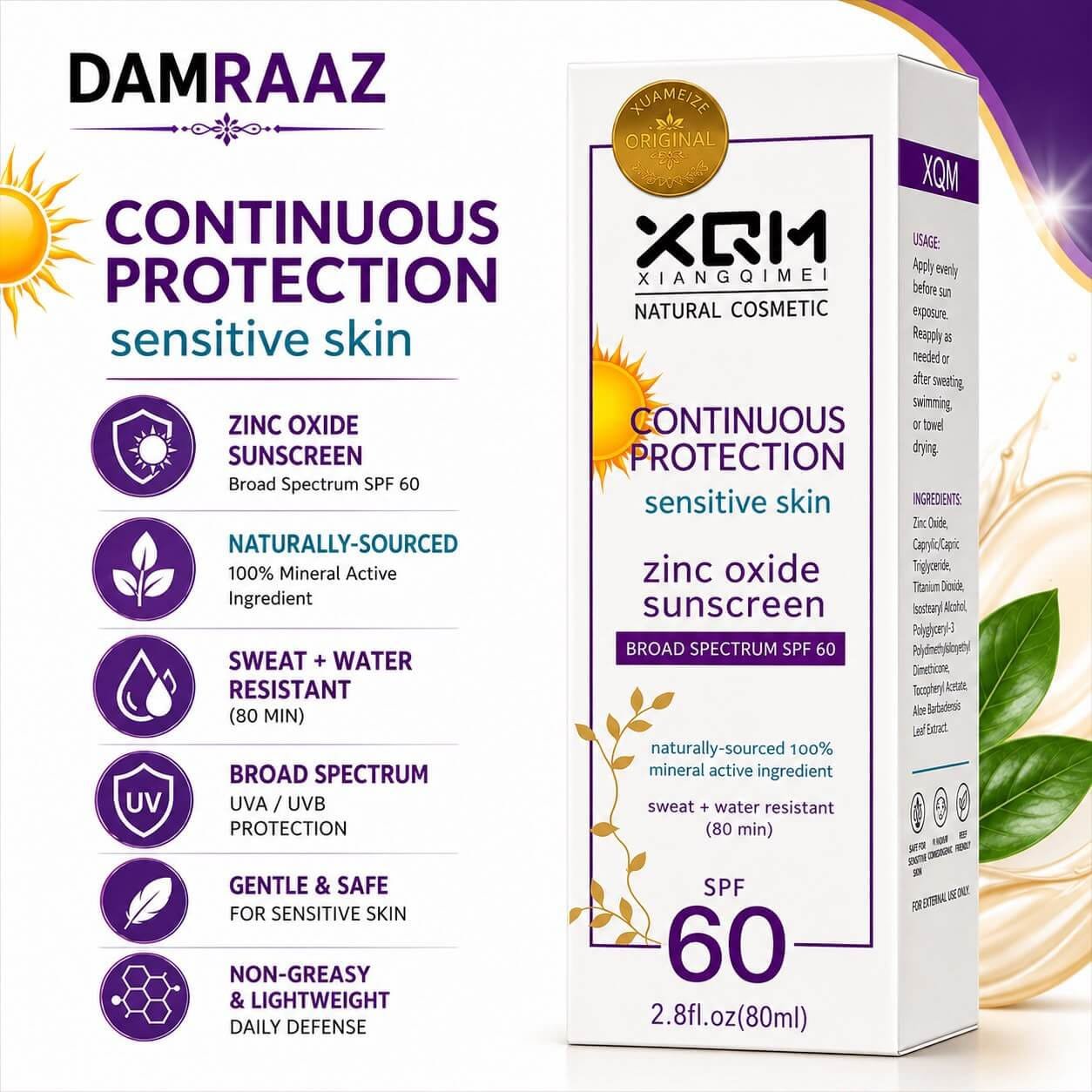 Continuous Protection Zinc Oxide Sunscreen SPF 60
