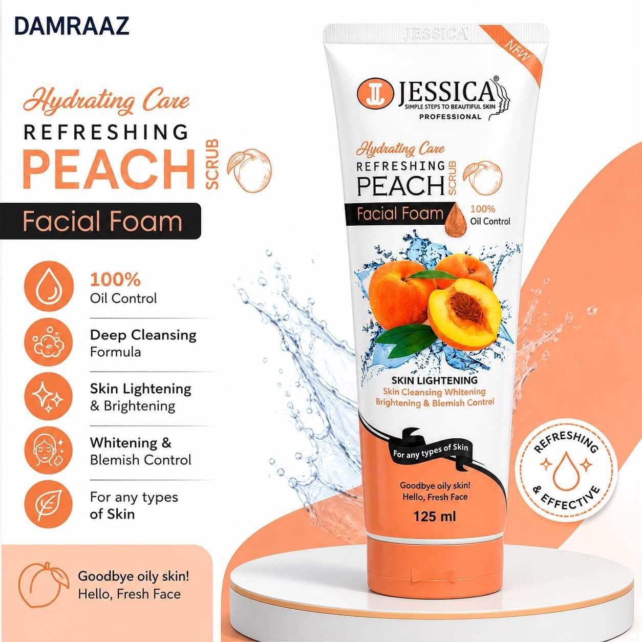 Jessica Refreshing Peach Scrub Facial Foam