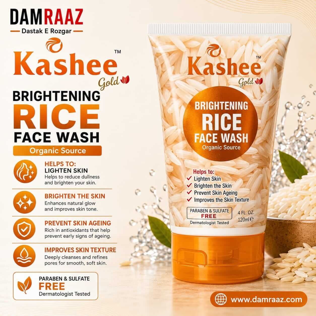 Kashee Gold Brightening Rice Face Wash Organic Source 120ml