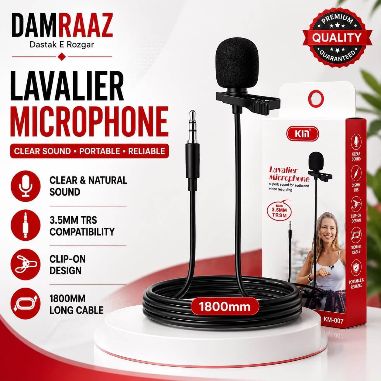 KM-007 Lavalier Microphone – Portable Clip-On Mic