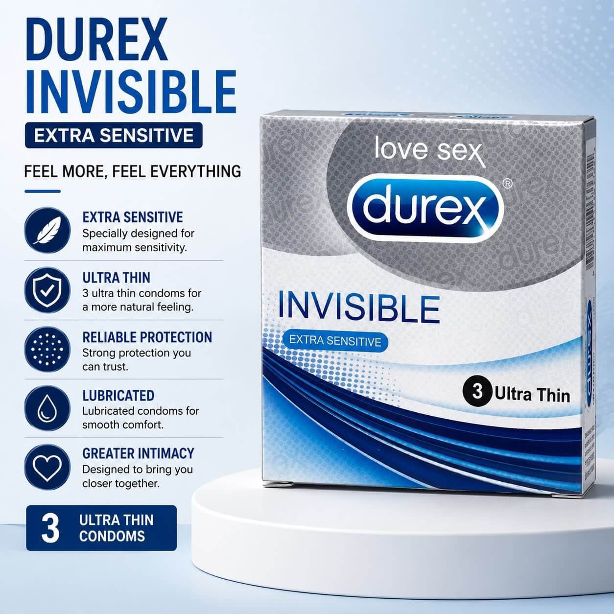 Durex Invisible Extra Sensitive Condoms (3 Condoms)