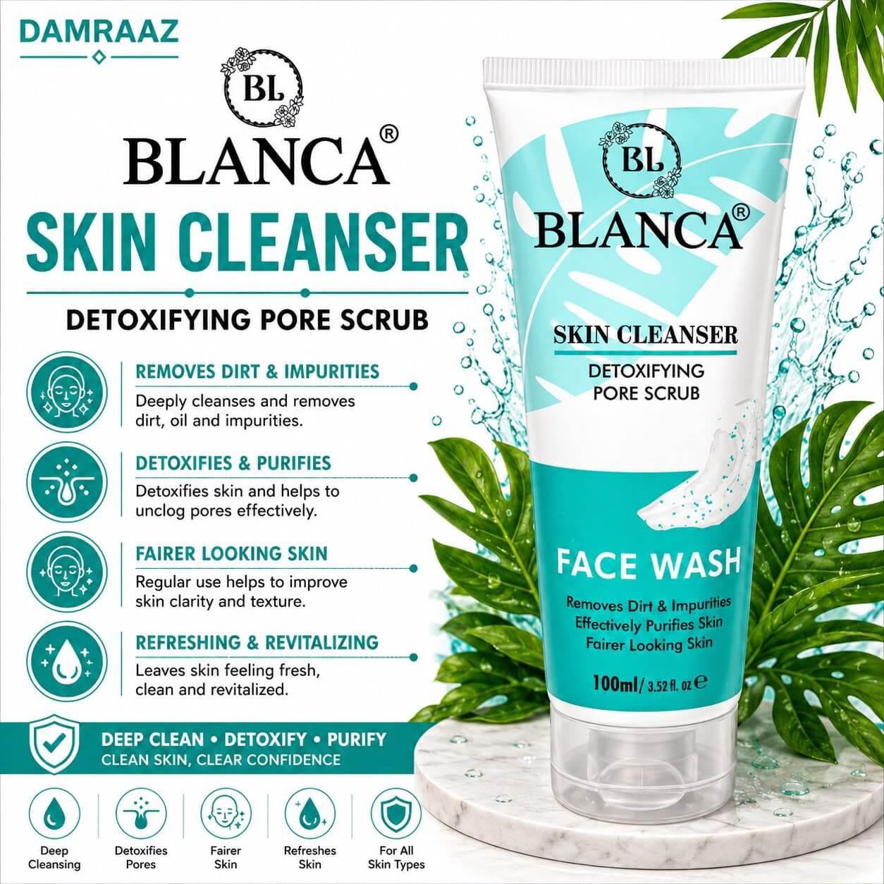BLANCA Skin Cleanser – Detoxifying Pore Scrub Face Wash