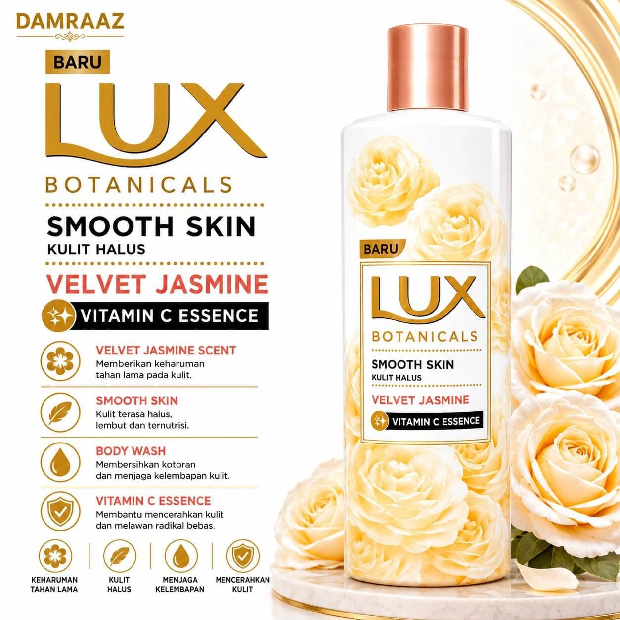Lux Botanicals Soft Skin Soft Rose Body Wash with Vitamin C Essence